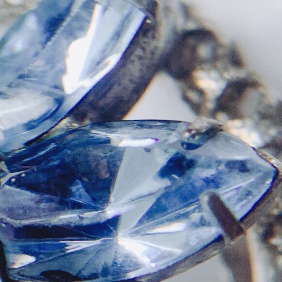 Vintage Mid Century Silver Tone Blue Rhinestone Floral Circle Brooch 1950s Pin - Picture 11 of 15